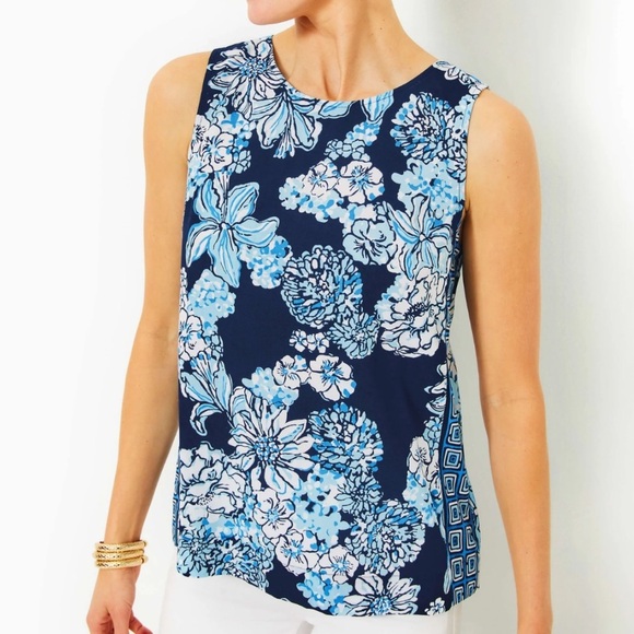 Lilly Pulitzer XXS IONA SLEEVELESS TOP Low Tide Navy Bouquet Tank NWT Floral $98 - Picture 1 of 16